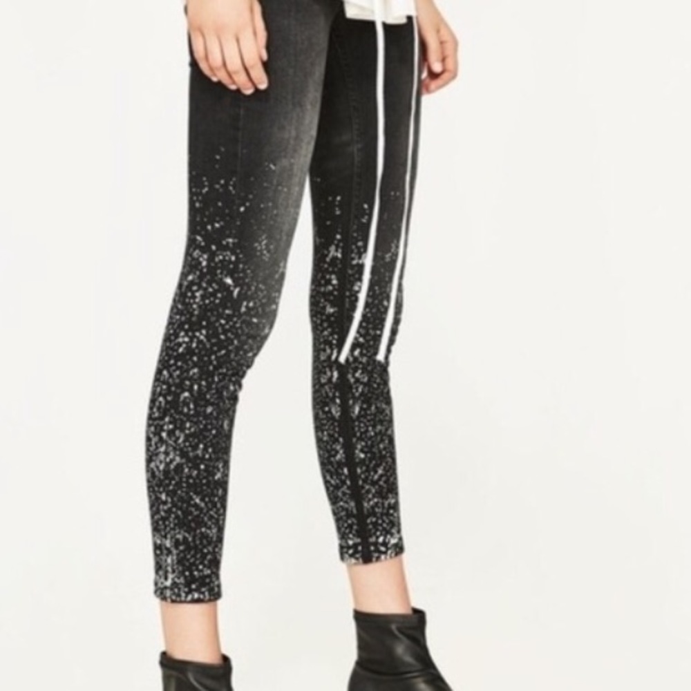 ZARA Z1975 Black Jeans with Silver Splatters Sz 6